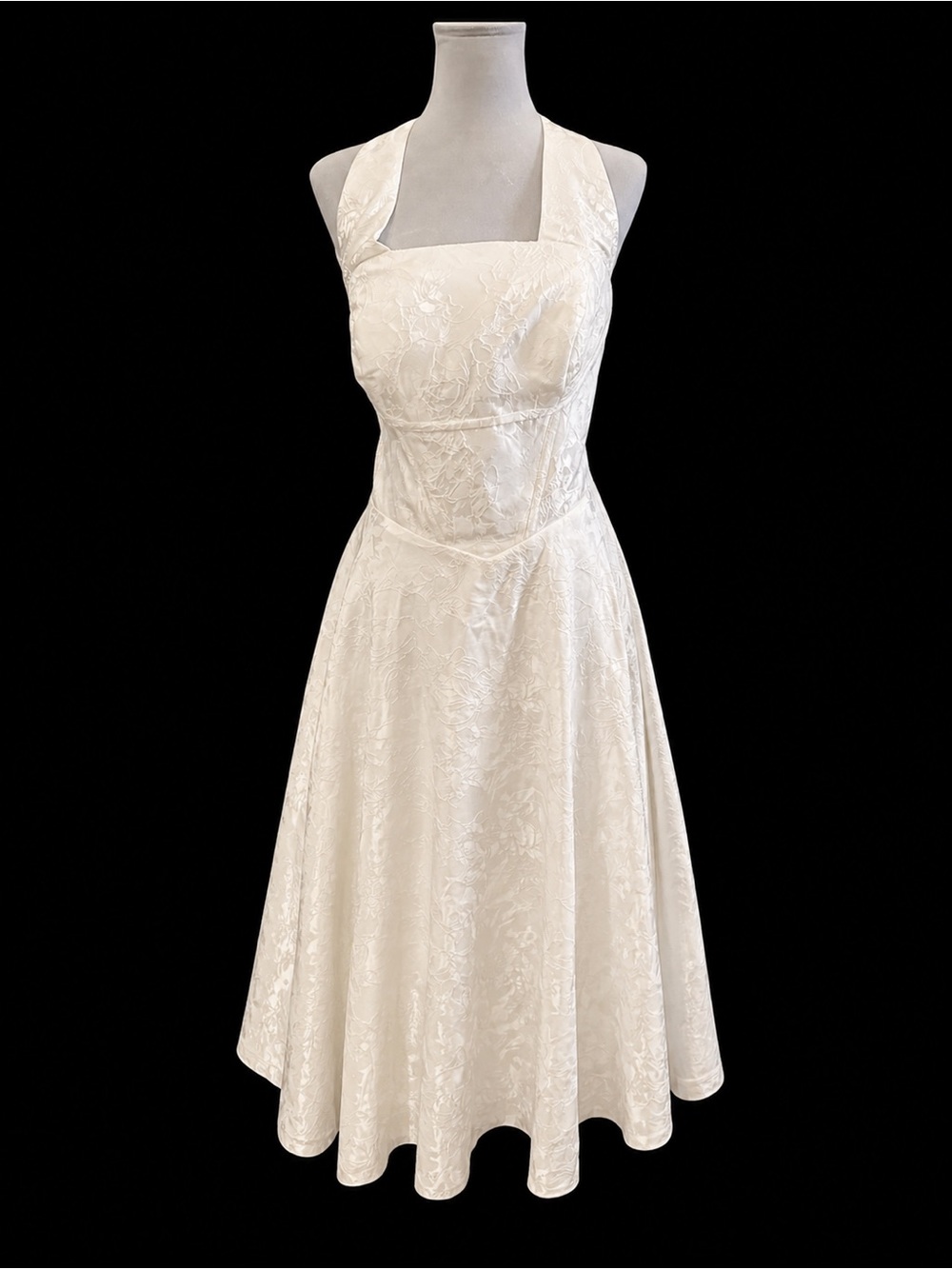 Elegant Ivory Halter Midi Dress - Picture 4 of 13
